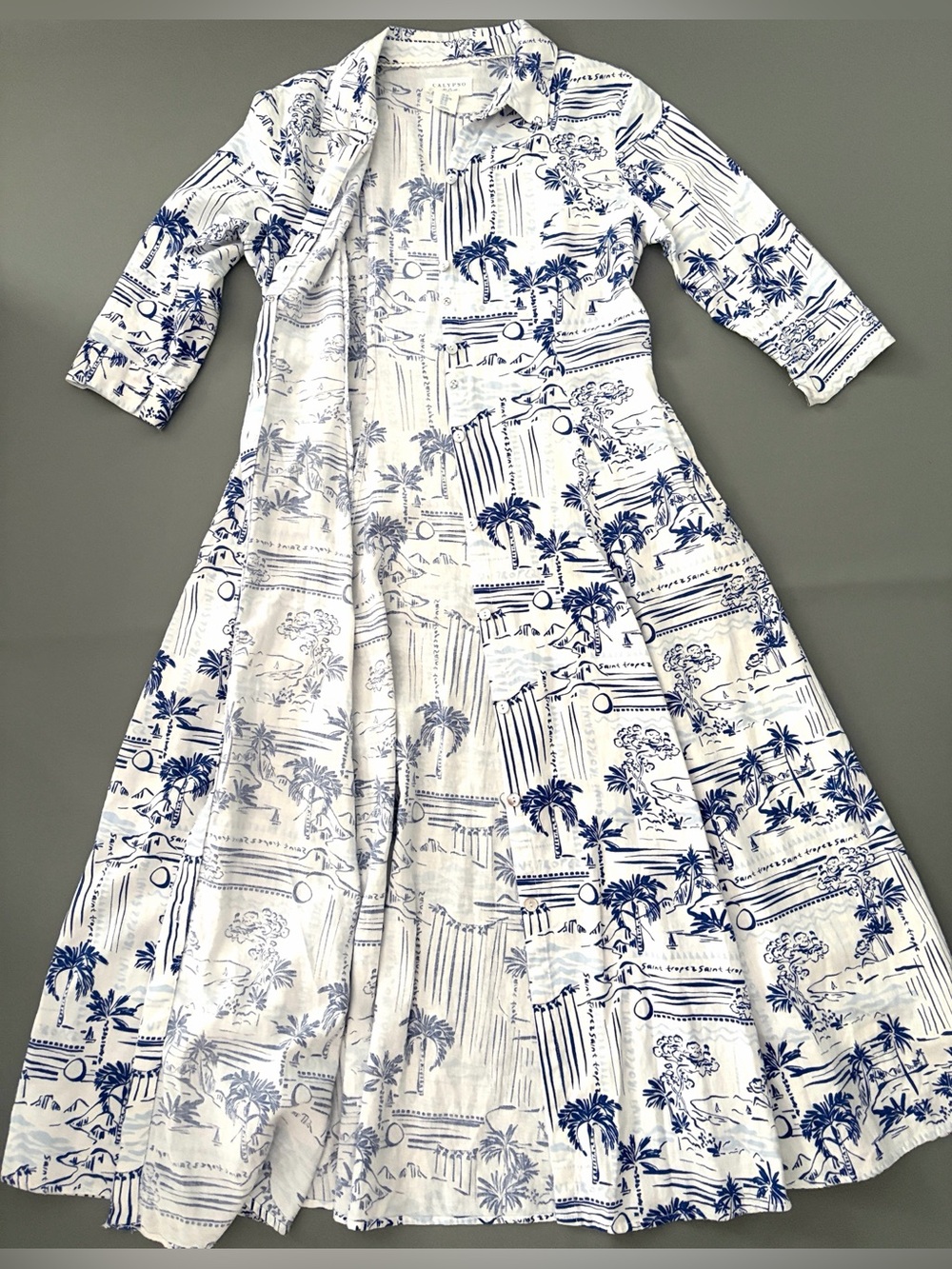Calypso St. Barth Saint Tropez Linen Coastal Resort Midi Button Down Dress XS - Picture 10 of 16